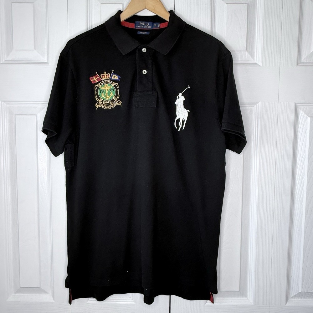 Polo Ralph Lauren Marine‎ Supply Big Pony Polo Shirt Black Men's Size XL XLarge